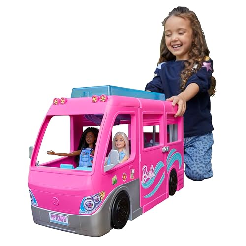 Barbie Supercaravana Dreamcamper 2022 carro para bonecas com escorrega e acessórios de brinquedo (Mattel HCD46)