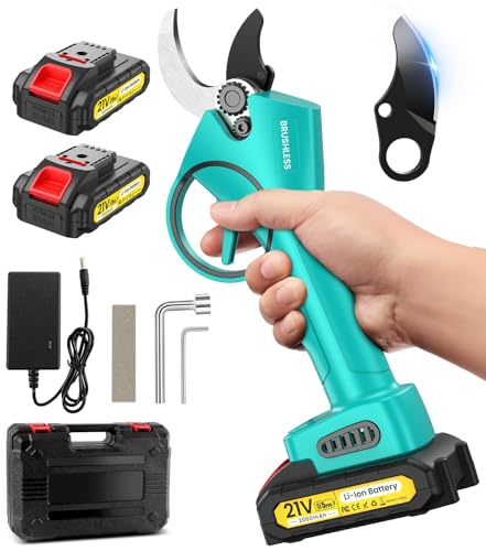 MuatCtarom Tesouras de energia elétricas de 33 mm, 2 lâminas SK5 leve e portátil, pesa apenas cerca de 1 kg com bateria, com 2 baterias de 2000 Mah, 2 níveis ajustáveis (18 mm M/33 mm)