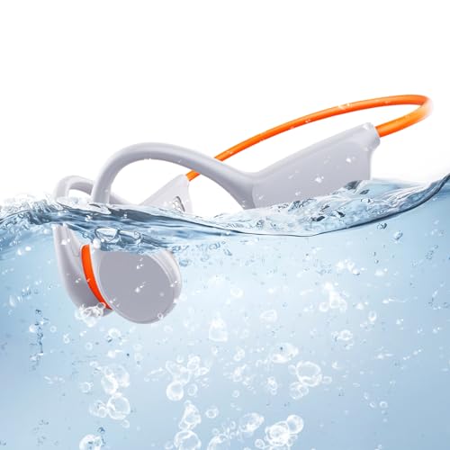 Atopskins Natação auriculares condução oseia, IPX8 auriculares ossos para nadar Bluetooth 5,3 piscina com memória de 32 GB condução óssea natação, leitor de MP3 (Orangefarbe) (Orangefarbe)