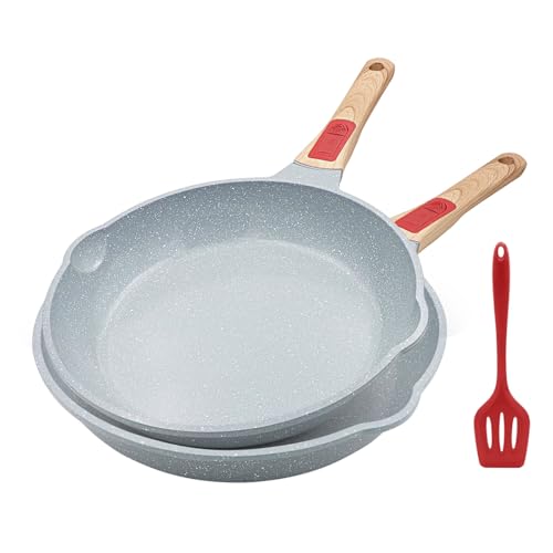 AIKENBBKK Frigideira de cerâmica, conjunto de frigideiras de 3 peças 26/28 cm com cabo removível, conjunto de frigideiras com revestimento cerâmico - azul
