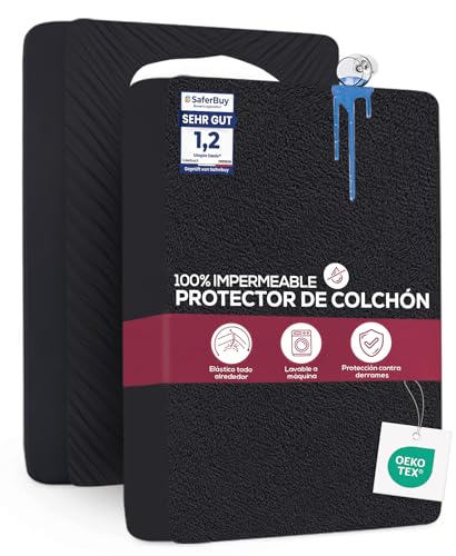 Utopia Bedding Protetor de colchão 90 x 200 x 30 cm, impermeável, certificação Oeko-Tex capa de colchão, cobertura de colchão respirável, elástico em todo o contorno preto