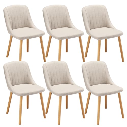 Goeurvant Cadeira de sala de jantar conjunto 6 cadeiras confortáveis sala de jantar pata madeira design cadeira estofada linho bege