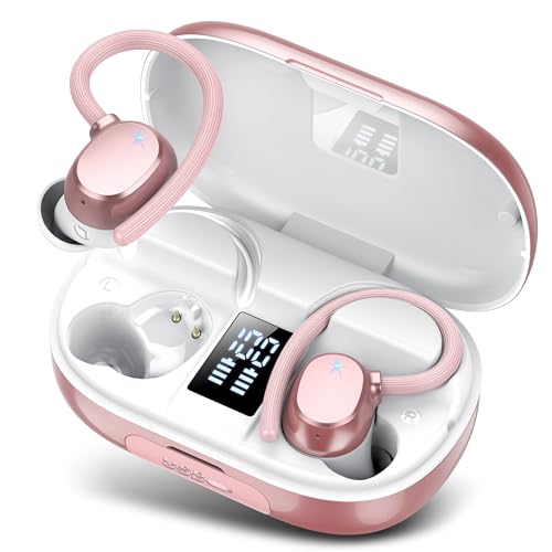 Auriculares sem fios, auriculares Bluetooth 5.3 HiFi estéreo desportivos com 4 ENC, cancelamento de ruído HD microfone, 128H capacetes sem fios Bluetooth LED, IP7 impermeável para corrida Sport