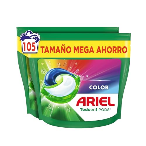Ariel PODS Tudo em 1 detergente máquina de lavar líquido 105 cápsulas/comprimidos, sabão extra cuidados com a cor, mais cor e brilho, limpeza profunda