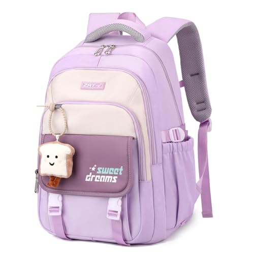 Amythe Mochilas escolares para menina adolescente - mochila escolar meninas 10 12 16 18 anos - mochila grande para portátil com bonito pendente - mochila de viagem casual leve e impermeável