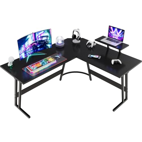 Devoko Secretária de jogos de canto, 150 x 130 cm, mesa Gamer em forma de L com suporte para monitor, gancho para auriculares, para estúdio, escritório, jogo, quarto (preto)