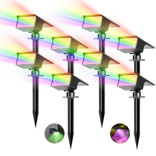 kolpop RGB Luzes solares LED para exterior [8 peças/7 cores], IP65 impermeável holofotes LED solares para jardim, montagem 2 em 1, pátio, 800 LM Focos solares para pátio, piscina, vasos, chão, calçado