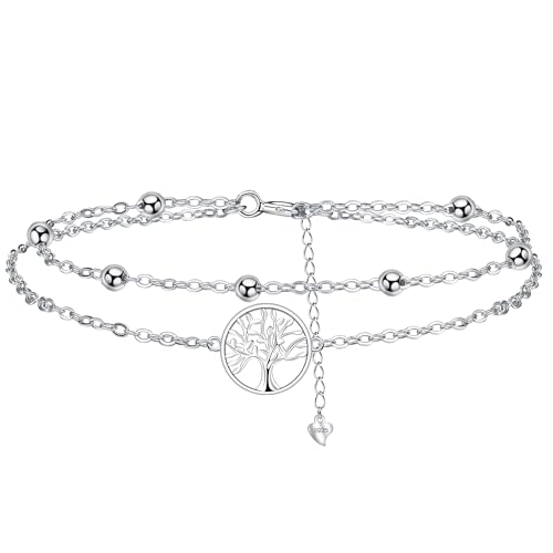 J.MUEN Pulseiras de mulher, prata de lei 925 pulseira de dupla corrente com contas, ideias meninas presentes de feliz aniversário para mulher