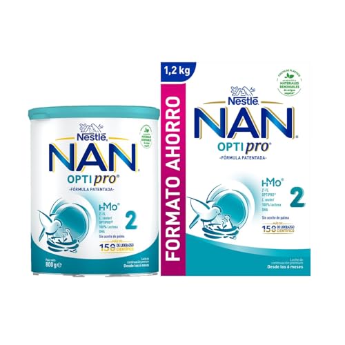 Nestle NAN Optipro - Mega Pack leite de continuação em pó fórmula Nan Optipro 2 800 g LATA Nan Optipro 2 1200 g para bebés estojo