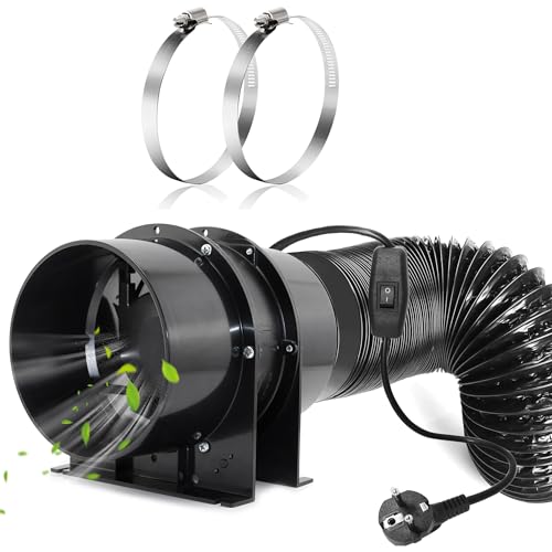 Moonjor Ventoinha xial, extrator de 150 mm 323 m³/h com interruptor de ligar e desligar, mangueira de 2 m, abraçadeiras para loja de cultivo, bancada de trabalho, estufa, mangueira HVAC