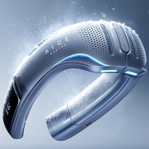 RANVOO AICE LITE Plus 2025 máximo fluxo de ar frio [número 1 mais fresco e duradouro] ar condicionado de pescoço, ventilador recarregável de 6.000 mAh, sopra ar frio, presente para mãe, azul