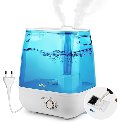 BEAR Humidificador de enchimento superior 6 litros, ultra silencioso de 28 dB para bebés e plantas, 35 horas de funcionamento, com bandeja de aromaterapia, de vapor expansível de 360 °,