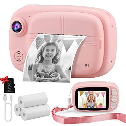 Misilmp Câmara instantânea crianças, 3,5" 1080P câmara fotos infantis com 4 rolos de papel de impressão e cartão SD de 32 GB, 12 MP câmaras instantâneas menina para 3 a 14 anos presentes brinquedo