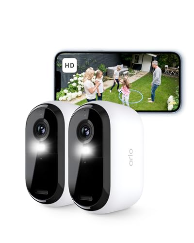Arlo Essential 2 câmara de vigilância WiFi exterior HD, câmara de vigilância WiFi interior, sensor de movimento, alarme para casa, visão noturna colorida, teste de arco seguro incluído, 2 câmaras,
