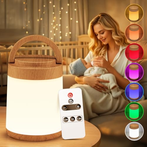 Luz noturna infantil, 8 brilhos e 10 cores regulável candeeiro bebé noite, recarregável portátil candeeiros de mesa de cabeceira, remoto temporizador luz mosquiteira infantil, tátil luz vermelha [grão