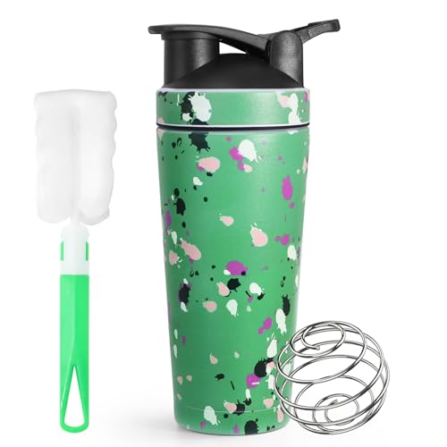 HNCY 750 ml Shaker proteínas, Shaker aço inoxidável, misturador de proteínas, Shaker para pó de proteção de soro cremoso acude, Shaker de aço inoxidável à prova de fugas e livre de BPA - verde