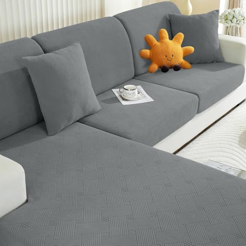 Ystyle Capa de assento para sofá, capa de almofada ajustável para sofá, capa separada, capas de almofada elástica, capas de assento universal sofá (Chaise Longue, cinzento claro)