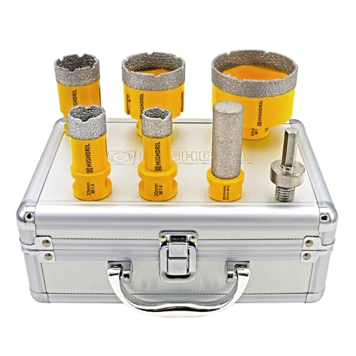 HIGHDRIL Conjunto Brocas de diamante 7 peças - 20/25/35/50/68 mm broca + 20 mm broca dedo + adaptador serra de diamante para furos para porcelana azulejos de cerâmica granito mármore granito