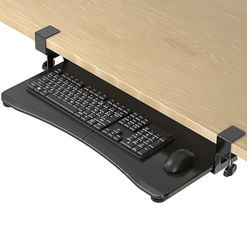 suptek Plataforma para teclado, bandeja teclado baixo mesa com braçadeira C, 650 x 300 mm suporte teclado computador extensível para computador - DSF1