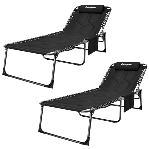 KingCamp Conjunto de 2 XXL espreguiçadeira dobrável acolchoada em 5 posições, suporta até 150 kg ergonómico, espreguiçadeira, jardim e exterior, inclui almofada de espreguiçadeira, praia, campismo