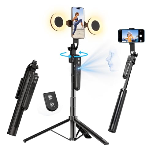yAyusi Automático facial rastreamento tripé com luz, sem aplicativo, 360° rotação 180 cm tripé para telefone com sensor de movimento, suporte para câmara de telefone para Vlog/vídeo/gravação