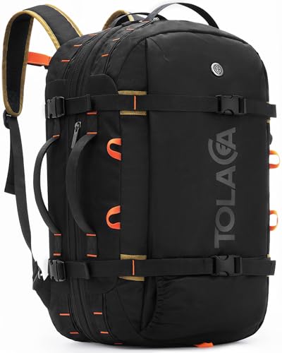 Tolaccea Mochila de viagem para laptop para homens e mulheres, bolsas de lona expansíveis aprovadas por companhias aéreas, adapta-se a computadores de 15,6 polegadas, Preto, M, Mochilas rucksack