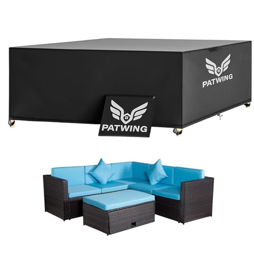 PATWING Capa para móveis de exterior impermeável, 600D Oxford capa de mesa de jardim impermeável, resistente ao vento contra raios anti-UV capa protetora móveis e jardim (270 * 180 * 89 cm)