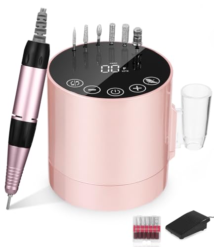 Gorno para unhas 35000 RPM, lima de unhas profissionais, conjunto de manicure e pedicure com pedal e 6 brocas, torno unhas, lima elétrica unhas, rosa