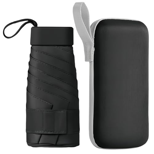 OHHXGK Mini guarda-chuva dobrável, guarda-chuva dobrável antivento, guarda-chuva com filtro solar guarda-chuva compacto dobrável de tecido de borracha preta 210T, guarda-chuva UV com capa com fecho de
