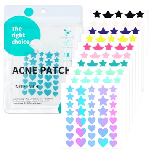 BUTBU Patches para grãos, 360 peças adesivos para acne invisíveis hidrocolóides, adesivos de grão de acne com óleo de chá e ácido salicílico, podem livrar-se a acne rapidamente, 10 cores