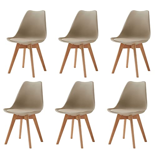 GrandCA HOME Pack de 6 cadeiras de sala de jantar, cadeira de cozinha com pernas de madeira de faia, cadeiras estofada para sala de jantar, sala de estar e cozinha (bege - 6)