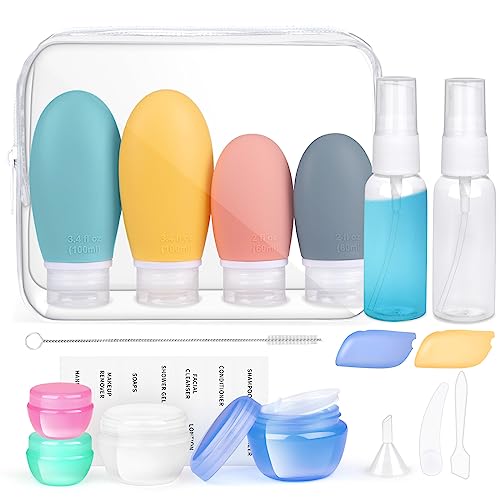 Garrafas de viagem de silicone de 18 pacotes, Opret frascos recarregáveis viagem de 100 ml à prova de fugas para gel, champôs, loções e artigos de higiene pessoal, FDA certificado sem BPA