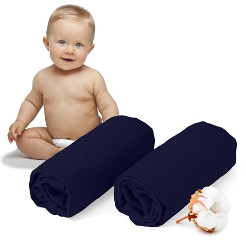Dreamzie - Conjunto de 2 lençóis berço 60 x 120/70 x 140 algodão ajustável, Oeko Tex certificado, azul-escuro, lençol de baixo berço 60 x 120/70 x 140 algodão 100 %
