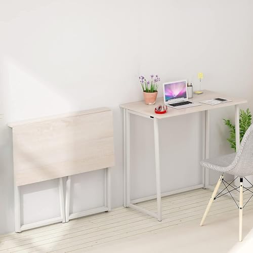 Moziel Secretária dobrável, compacta sem montagem, mesa de escritório computador trabalhos manuais, mesa de estudo dobrável para escritório, casa, 80 x 45 x 74 cm, cor madeira