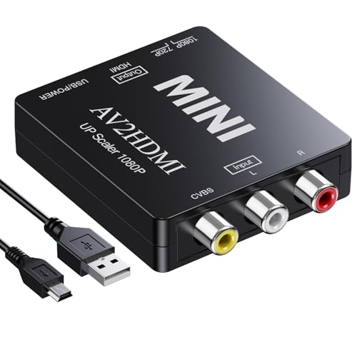 DigitPro Conversor RCA para HDMI, 1080P Mini RCA AV composto de áudio de vídeo para HDMI adaptador compatível com PAL/NTSC para TV/Wii/PC/PS 123/STB/Xbox/VHS/VCR/leitores