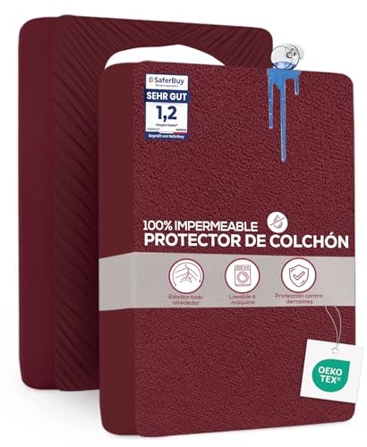 Utopia Bedding Protetor de colchão 140 x 200 x 30 cm, impermeável, certificação Oeko-Tex capa de colchão, cobertura de colchão respirável, elástico em todo o contorno borgonha