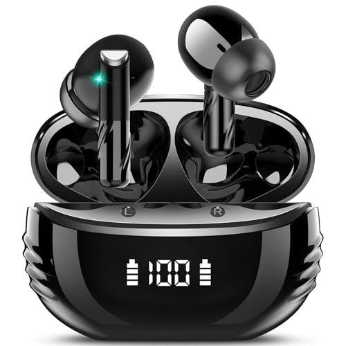 Auriculares sem fios, auriculares Bluetooth com Mic, capacetes sem fios Bluetooth com ecrã LED, preto