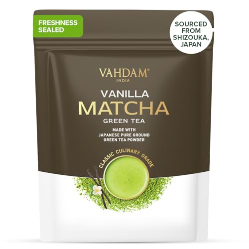 VAHDAM, Matcha de baunilha chá verde - 100 g (50 chávenas) Matcha japonesa com baunilha natural | Prepare um delicioso café com leite mate de baunilha