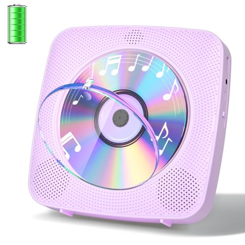 Gueray Leitor de CD portátil Bluetooth 1800 mAh leitor de CD adequado para leitores de CD domésticos com altifalantes duplos, rádio FM, remoto, porta de auriculares USB AUX (roxo)