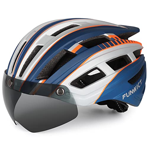 FUNWICT Capacete de bicicleta homem capacete MTB com óculos magnéticos removíveis e forro interior capacete bicicleta com luz traseira LED para ciclismo 57-61 cm
