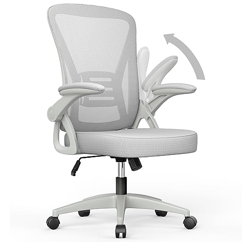 rattantree Cadeira de escritório, cadeira de secretária ergonómica com apoio de braços dobráveis, altura ajustável, almofada de assento acolchoada, suporte lombar, cadeira de computador para