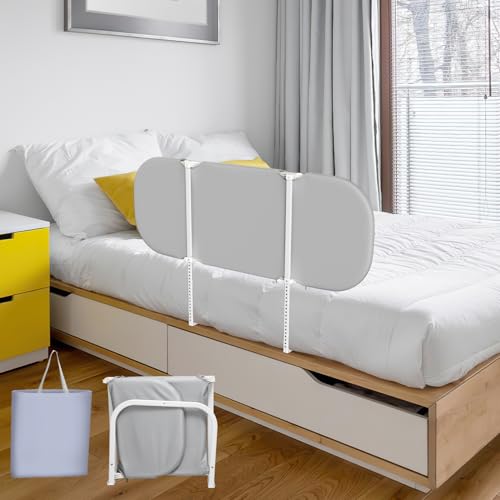 Eulenke Barreira de cama de 120 cm, dobrável, altura regulável, barreira de proteção para cama infantil, portátil, para viagens, fácil montagem, cinzento