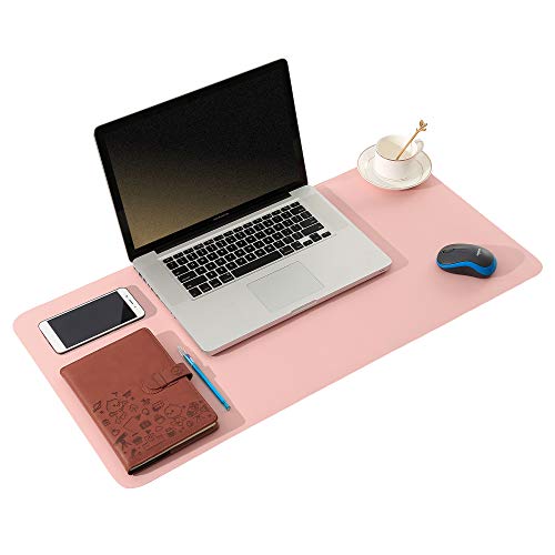 ARNTY Protetor de mesa de couro PU, protetor de mesa de escritório frente e verso, grande almofada de secretária de escritório para computador, Desk Mat para escritório e casa (rosa e cinzento, 80 *