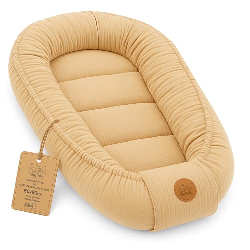 Muselina ninho bebé recém-nascido 90 x 50 cm, casulo de colecho redutor berço algodão cuco ideal para gôndola moisés e viagem perfeita para meninos e meninas bege