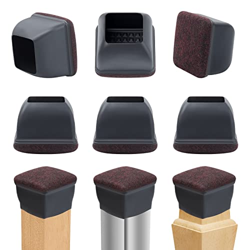 RCHYFEED 24 protetores de chão de cadeira melhorados de silicone preto, 35-45 mm tampas copos para pernas de móveis com almofadas de feltro para proteger pisos de madeira dura de arranhões, quadrado