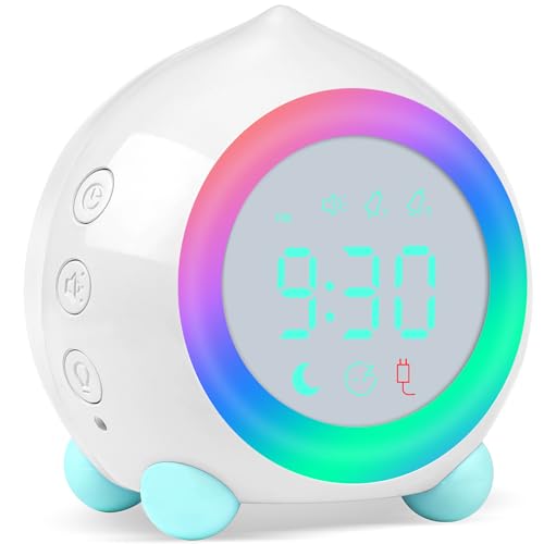 Ayybboo Relógio despertador infantil digital, simulador de amanhecer despertador para crianças com luzes coloridas e candeeiro de luz noturna silencioso (branco)