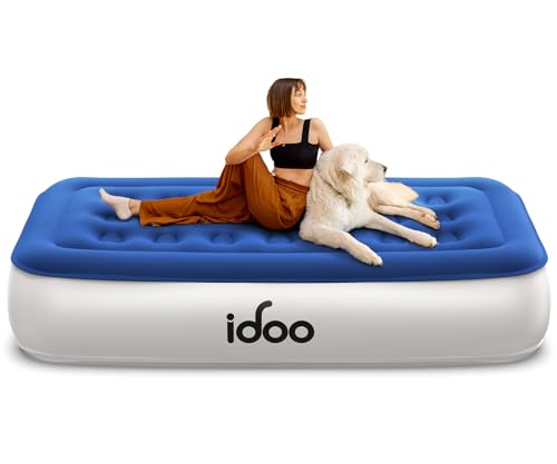iDOO Colchão insuflável individual com bomba elétrica integrada, colchão insuflável com bolsa de armazenamento, cama insuflável para campismo, convidados, viagens e interiores, cama de ar de 33 cm de