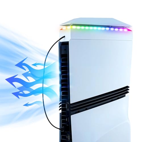 Mcbazel Ventilador Superior para PS5 Pro, Base de Refrigeración Superior Luz RGB DIY con Función de Memoria, Puerto USB Accesorios Protectores para Carga/Transferencia para PS5 Pro - Blanco