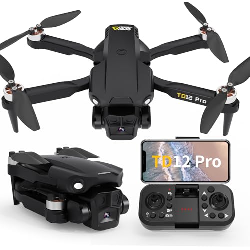 Toladrone Drones com câmara 1080P, FPV Dron com motor sem escovas 2 câmaras motorizada ajustável 90 dobrável mini drone RC Quadcopter para iniciantes TD12Pro