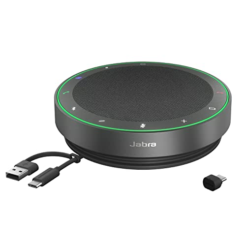 Jabra Speak2 75 Altifalante sem fios Bluetooth para trabalho, 4 microfones com cancelamento de ruído, altifalantes de 65 mm, nova função de conexão, USB-C, Microsoft Teams, cinzento escuro
